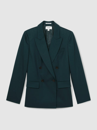 Reiss Featured - Wool-Blend Double-Breasted Suit Blazer in Green