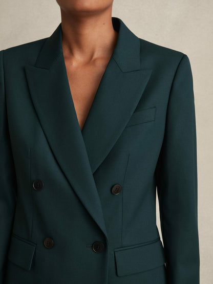 Reiss Featured - Wool-Blend Double-Breasted Suit Blazer in Green