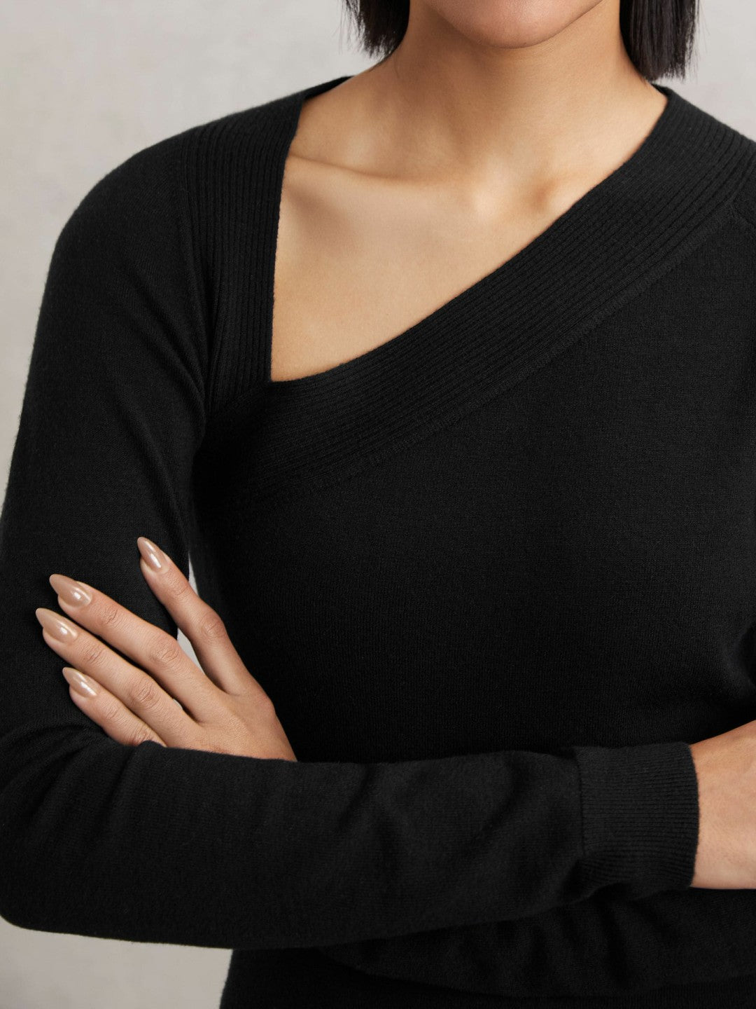 Reiss Best Seller - Wool-Blend Asymmetric Knit Top in Black