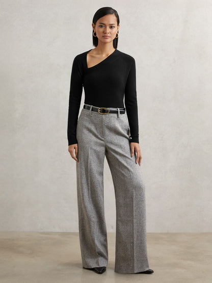 Reiss Best Seller - Wool-Blend Asymmetric Knit Top in Black