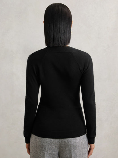 Reiss Best Seller - Wool-Blend Asymmetric Knit Top in Black