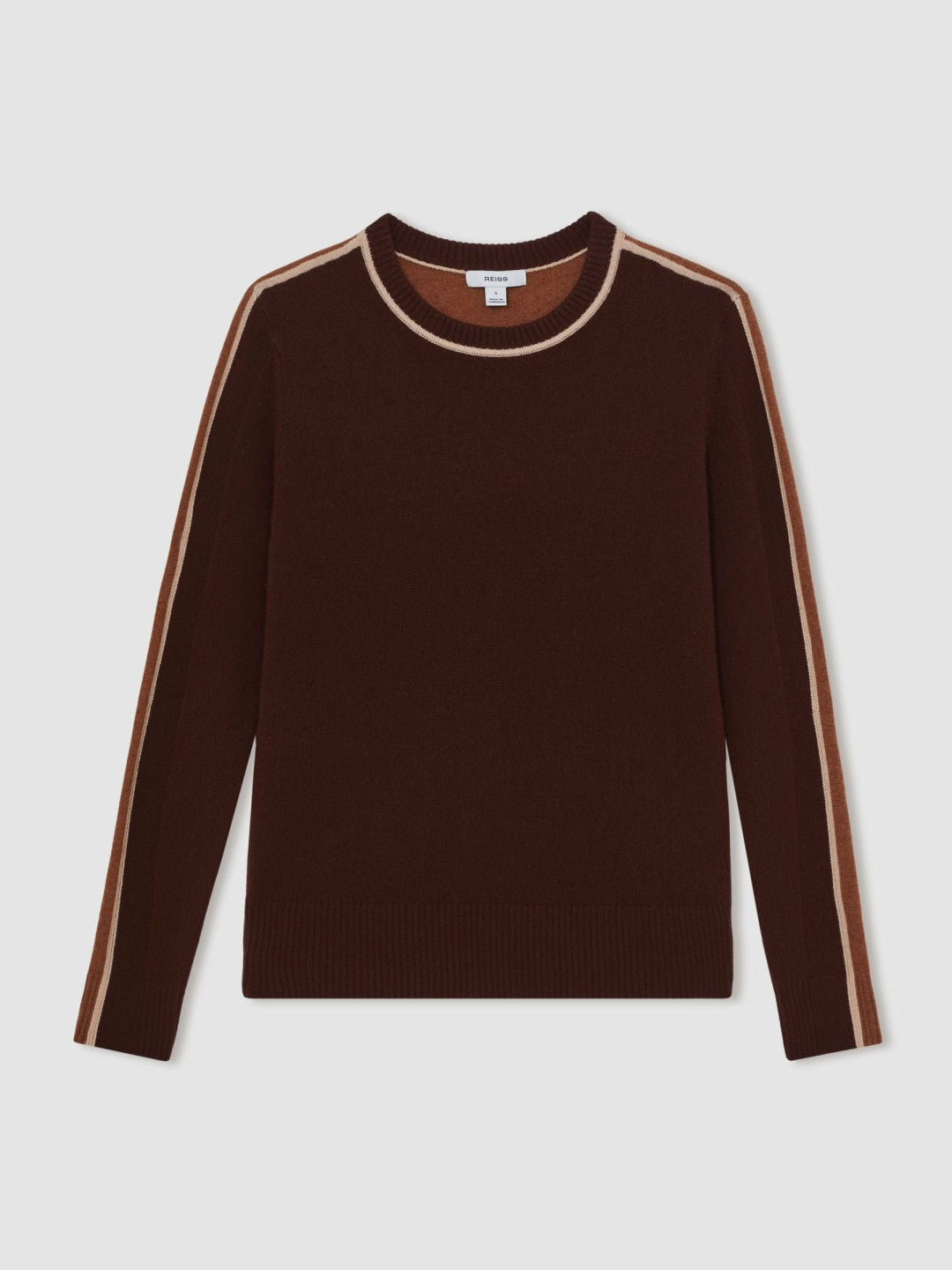 Reiss Value - Wool-Blend Colour-Block Jumper With Cashmere in Burgundy/Tan