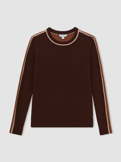 Reiss Value - Wool-Blend Colour-Block Jumper With Cashmere in Burgundy/Tan