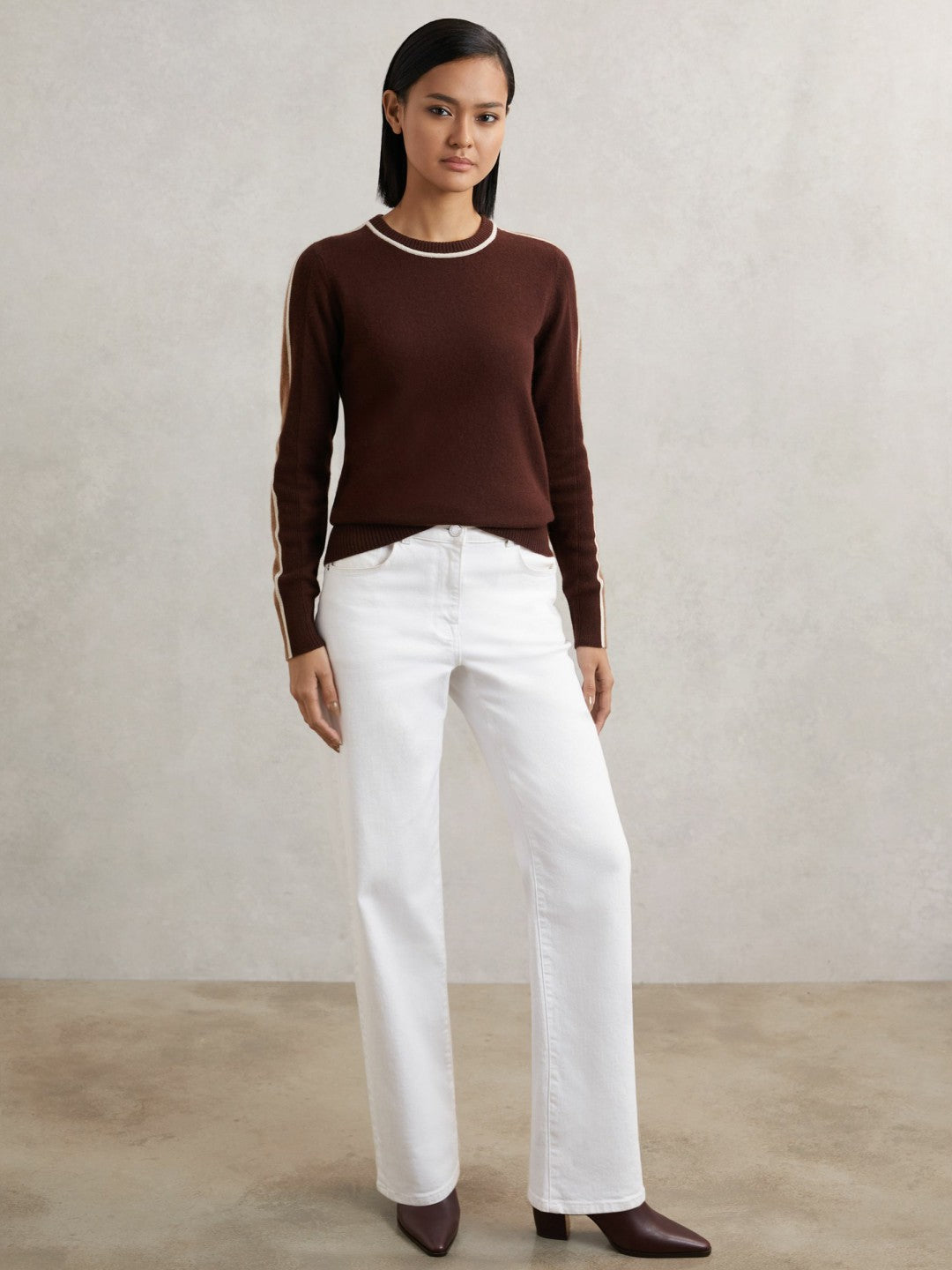 Reiss Value - Wool-Blend Colour-Block Jumper With Cashmere in Burgundy/Tan