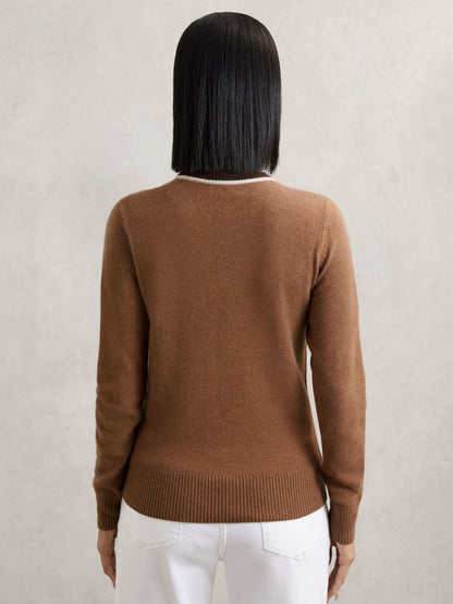 Reiss Value - Wool-Blend Colour-Block Jumper With Cashmere in Burgundy/Tan