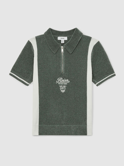 Reiss Featured - 13-14 yrs Chenille Tipped Motor Cars Polo Shirt in Dark Sage Green/White