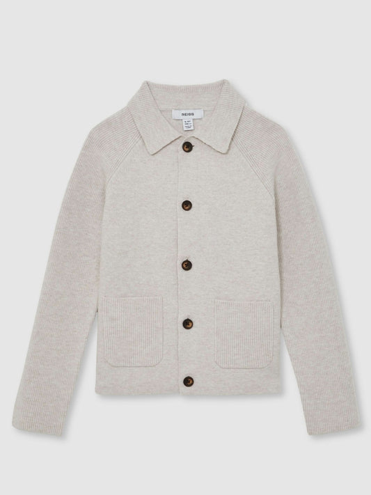 Reiss Deal - 13-14 yrs Button-Through Knitted Cardigan in Oatmeal Melange