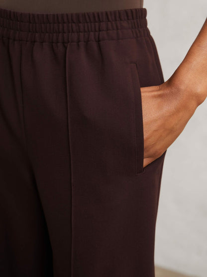 Reiss Sale - Petite Wide Leg Elasticated Waist Trousers in Burgundy