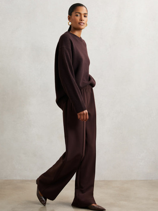 Reiss Offer - Wide Leg Elasticated Waist Trousers in Burgundy