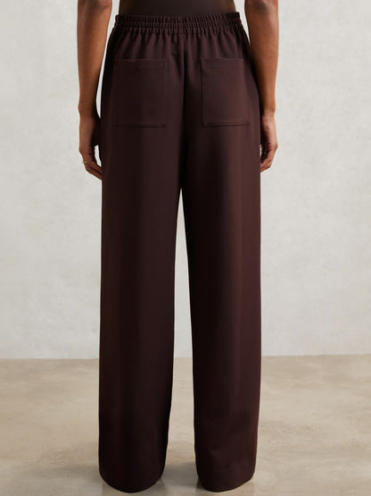 Reiss Offer - Wide Leg Elasticated Waist Trousers in Burgundy