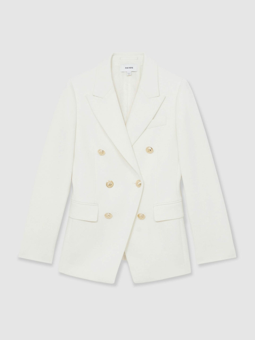 Reiss Popular Choice - Petite Double-Breasted Twill Suit Blazer With Wool in White
