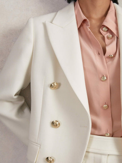 Reiss Popular Choice - Petite Double-Breasted Twill Suit Blazer With Wool in White