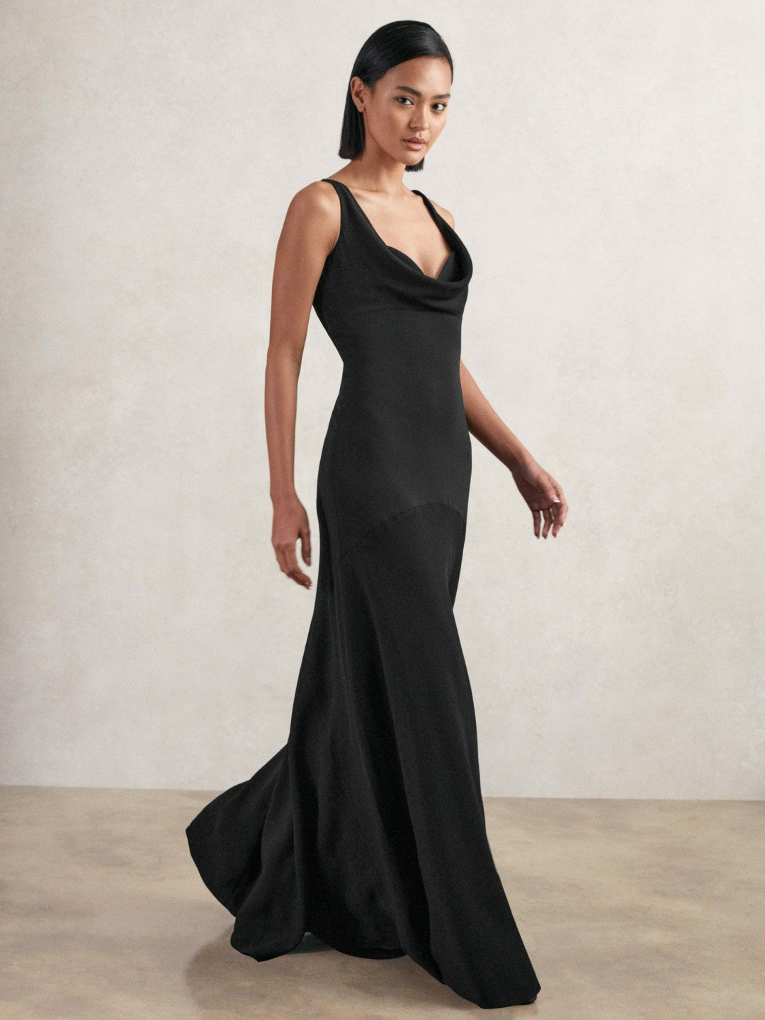 Reiss Cowl-Neck Sleeveless Maxi Dress in Black