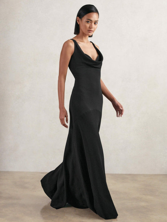 Reiss Offer - Cowl-Neck Sleeveless Maxi Dress in Black