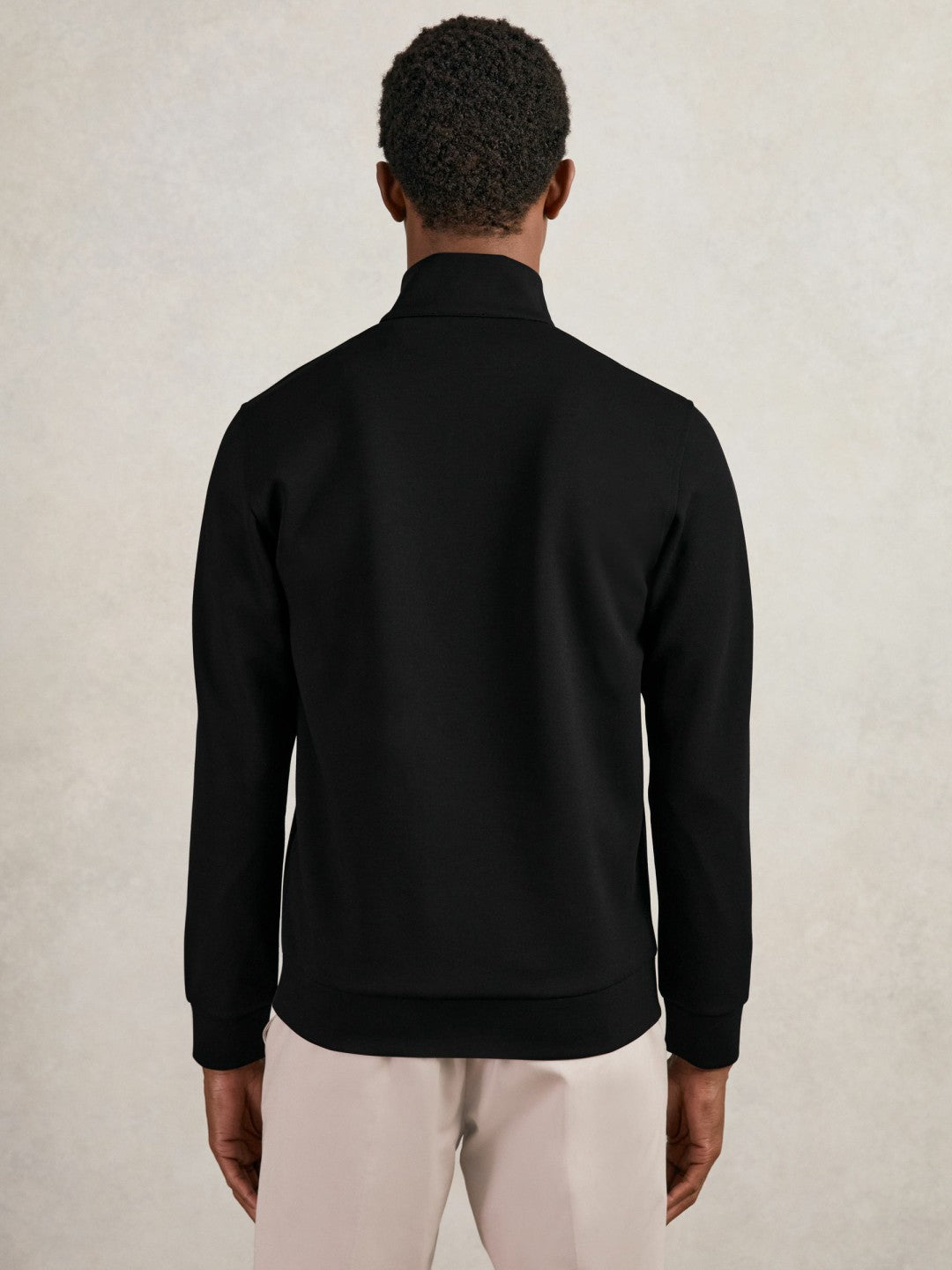 Reiss Offer - Leather-Placket Interlock Sweatshirt in Black