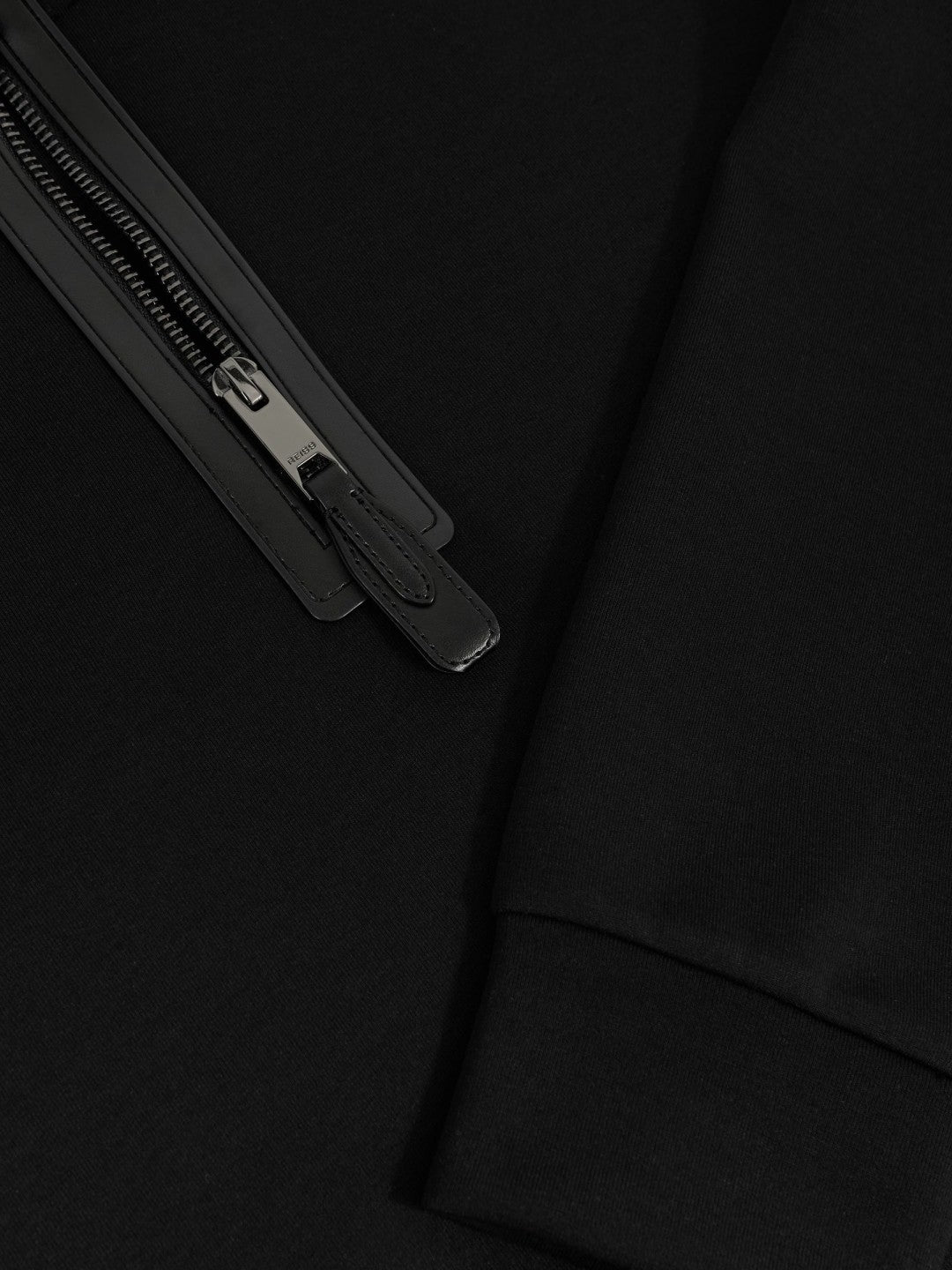 Reiss Offer - Leather-Placket Interlock Sweatshirt in Black