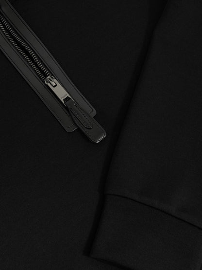 Reiss Offer - Leather-Placket Interlock Sweatshirt in Black