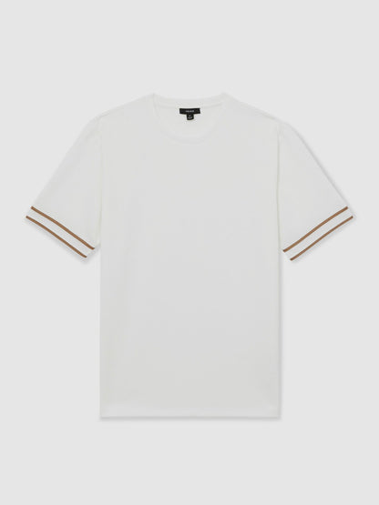 Reiss Offer - Textured Crew-Neck Tipped T-Shirt in White