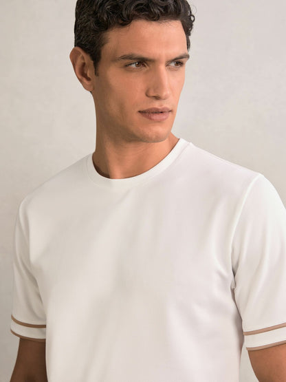 Reiss Offer - Textured Crew-Neck Tipped T-Shirt in White