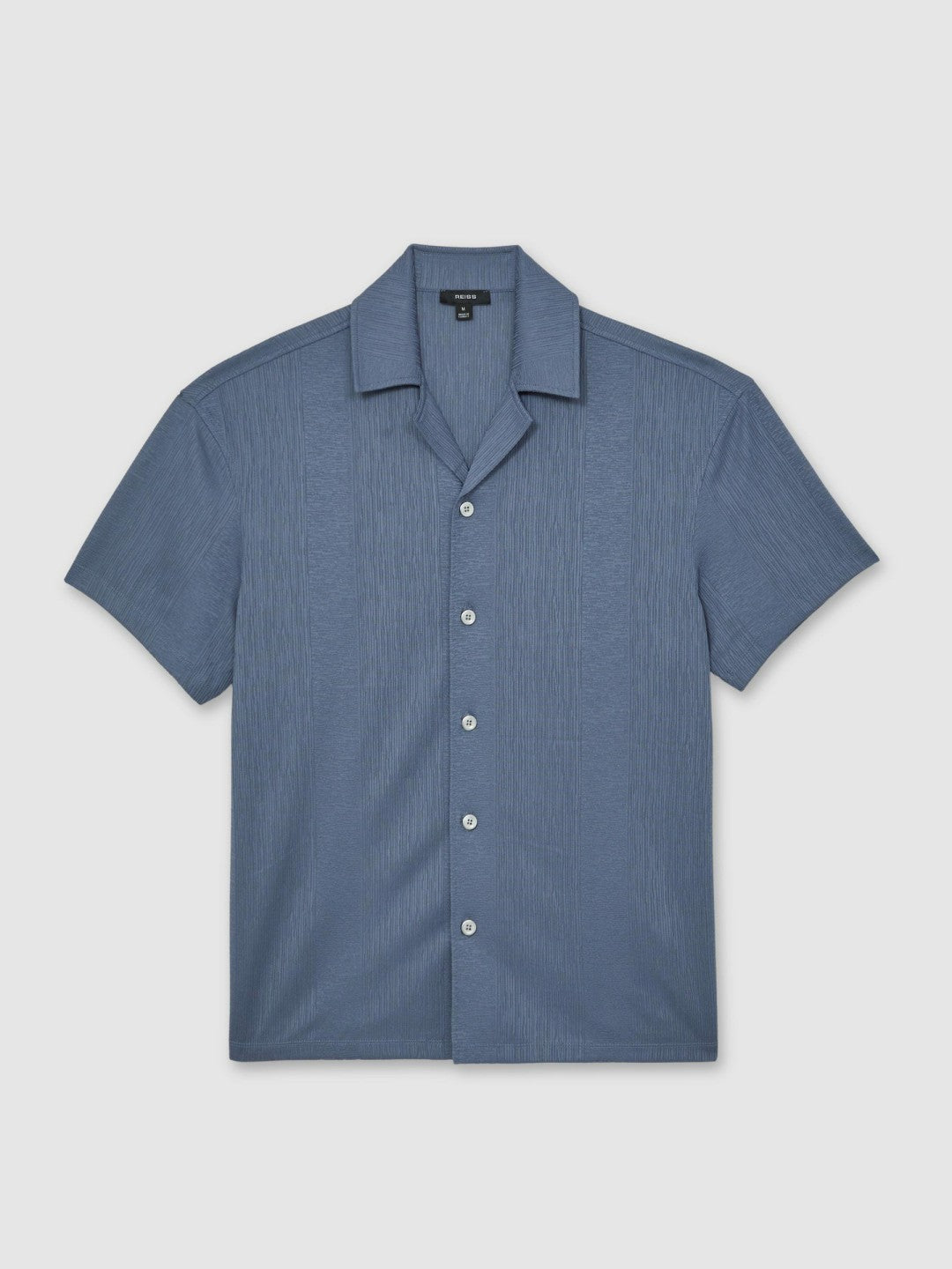 Reiss Jacquard-Stripe Cuban-Collar Shirt in Airforce Blue