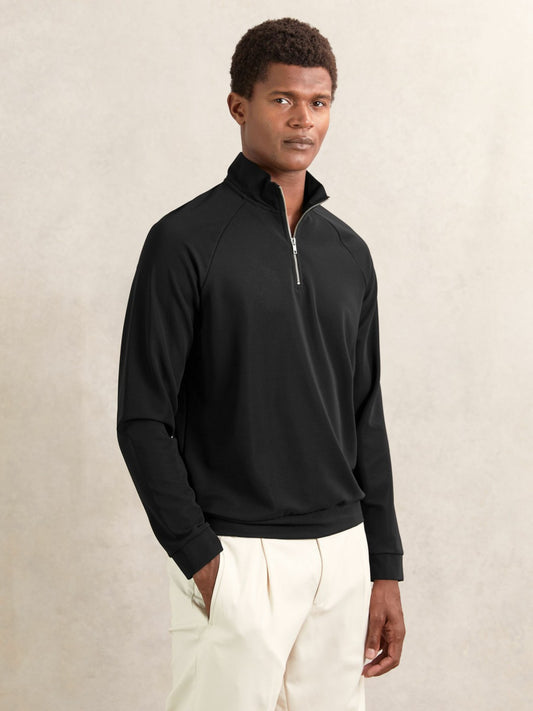 Reiss Featured - Half-Zip Funnel-Neck Sweatshirt in Black