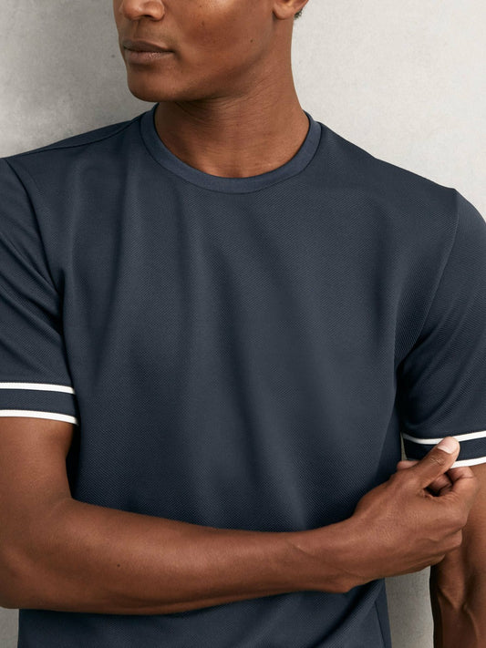 Reiss Savings - Textured Crew-Neck Tipped T-Shirt in Airforce Blue
