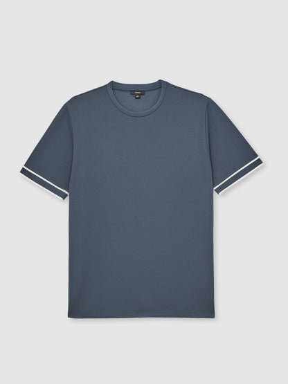 Reiss Savings - Textured Crew-Neck Tipped T-Shirt in Airforce Blue