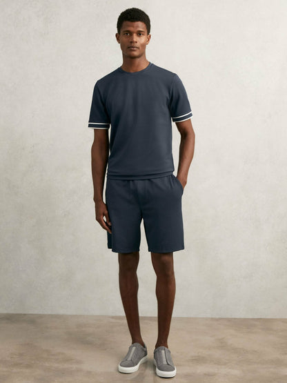 Reiss Savings - Textured Crew-Neck Tipped T-Shirt in Airforce Blue