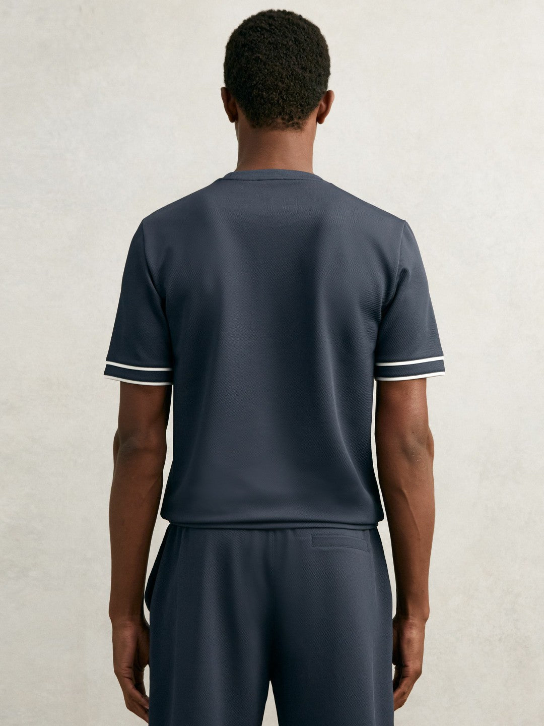 Reiss Savings - Textured Crew-Neck Tipped T-Shirt in Airforce Blue