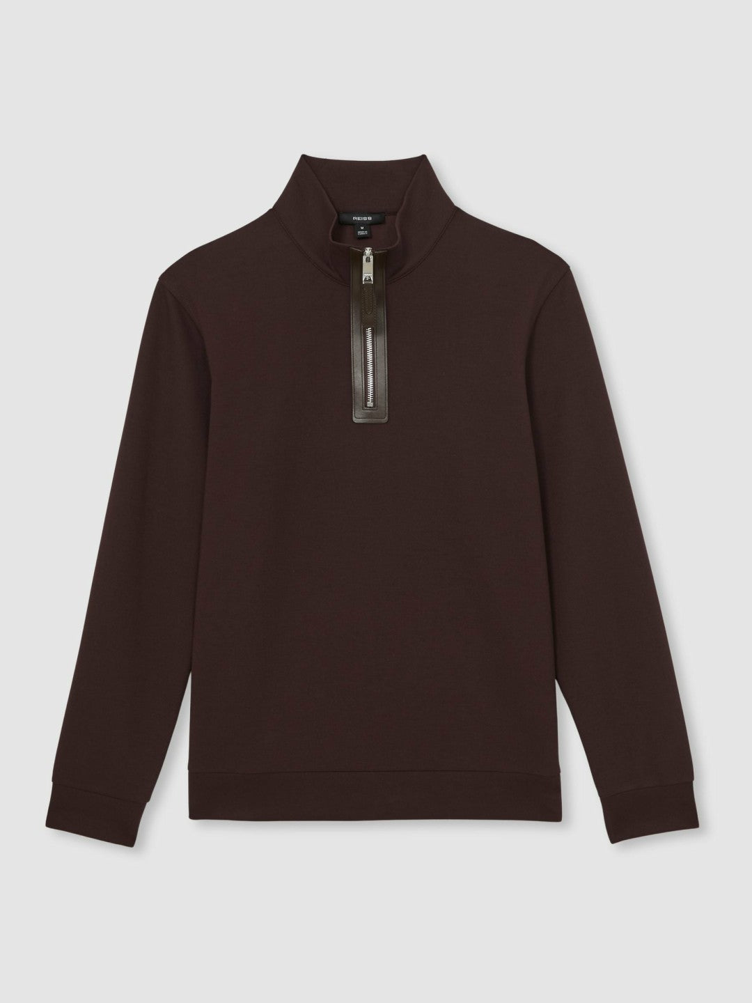 Reiss Featured - Leather-Placket Interlock Sweatshirt in Cherry Red