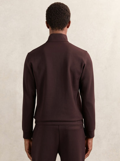 Reiss Featured - Leather-Placket Interlock Sweatshirt in Cherry Red