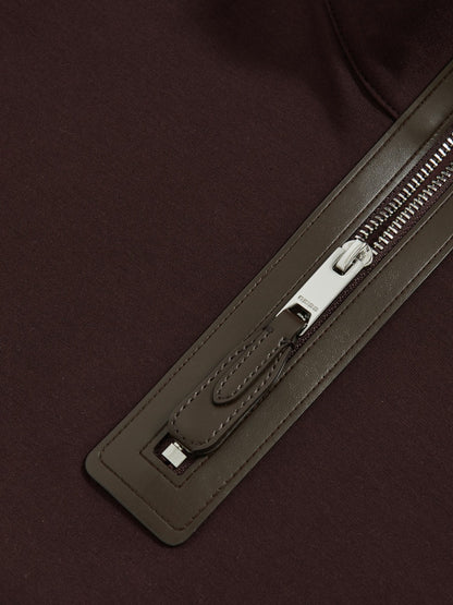 Reiss Featured - Leather-Placket Interlock Sweatshirt in Cherry Red