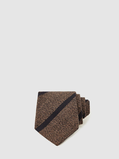 Reiss Affordable - Wool-Silk Striped Tie in Chocolate Brown