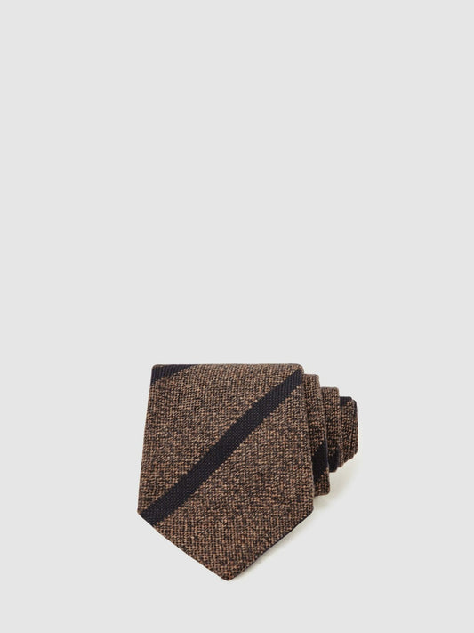 Reiss Affordable - Wool-Silk Striped Tie in Chocolate Brown