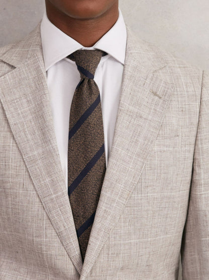 Reiss Affordable - Wool-Silk Striped Tie in Chocolate Brown