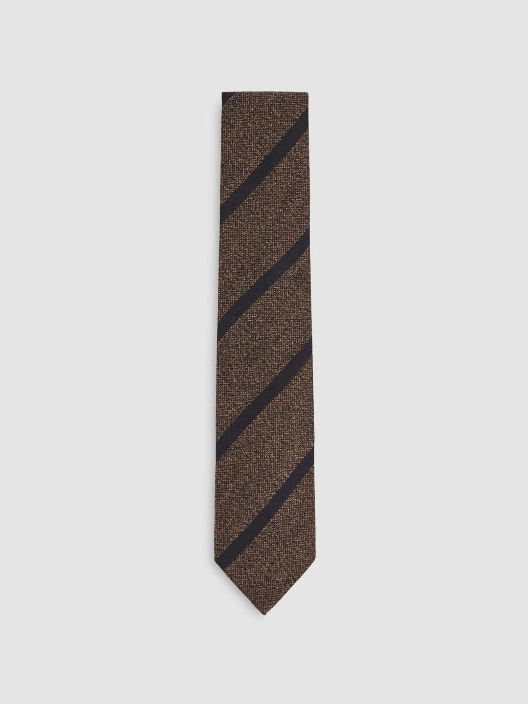 Reiss Affordable - Wool-Silk Striped Tie in Chocolate Brown