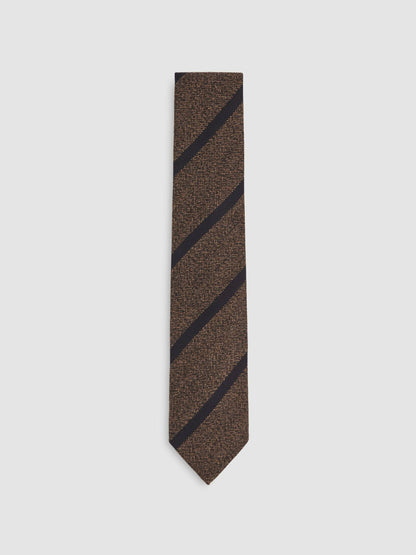 Reiss Affordable - Wool-Silk Striped Tie in Chocolate Brown