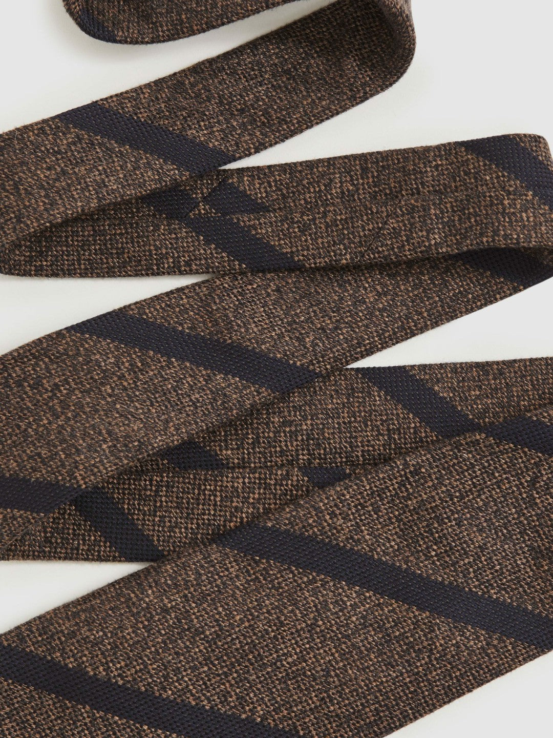 Reiss Affordable - Wool-Silk Striped Tie in Chocolate Brown