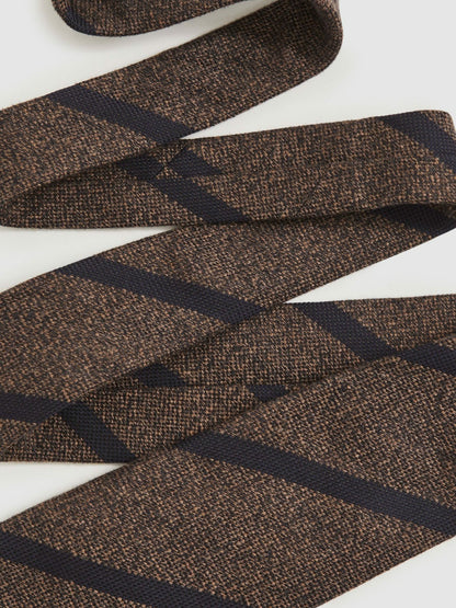 Reiss Affordable - Wool-Silk Striped Tie in Chocolate Brown