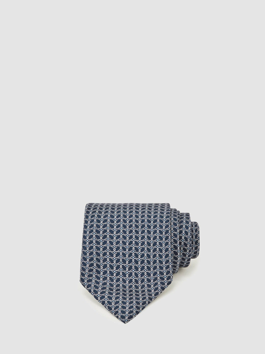 Reiss Offer - Silk Geometric-Chain Print Tie in Navy