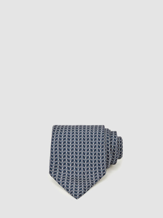 Reiss Offer - Silk Geometric-Chain Print Tie in Navy