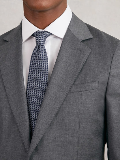 Reiss Offer - Silk Geometric-Chain Print Tie in Navy