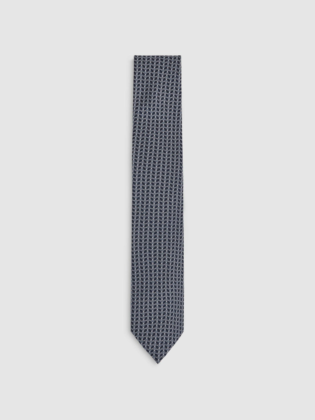 Reiss Offer - Silk Geometric-Chain Print Tie in Navy