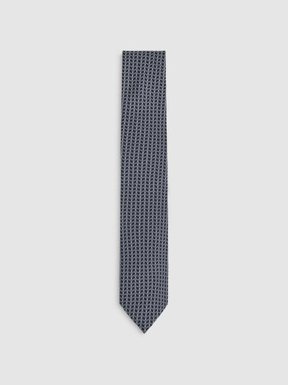 Reiss Offer - Silk Geometric-Chain Print Tie in Navy