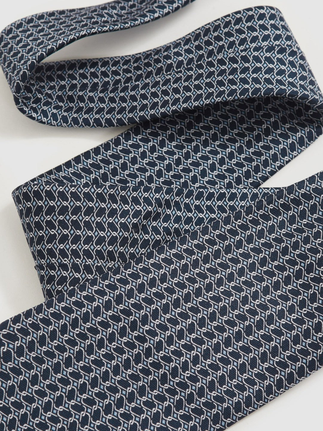 Reiss Offer - Silk Geometric-Chain Print Tie in Navy