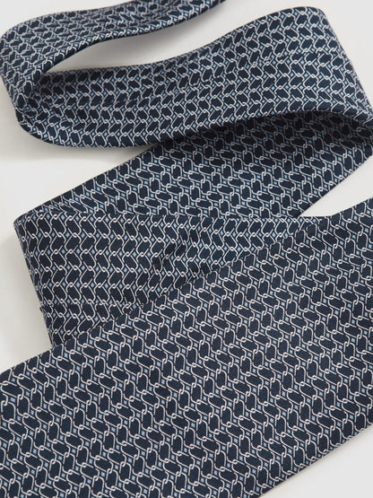Reiss Offer - Silk Geometric-Chain Print Tie in Navy