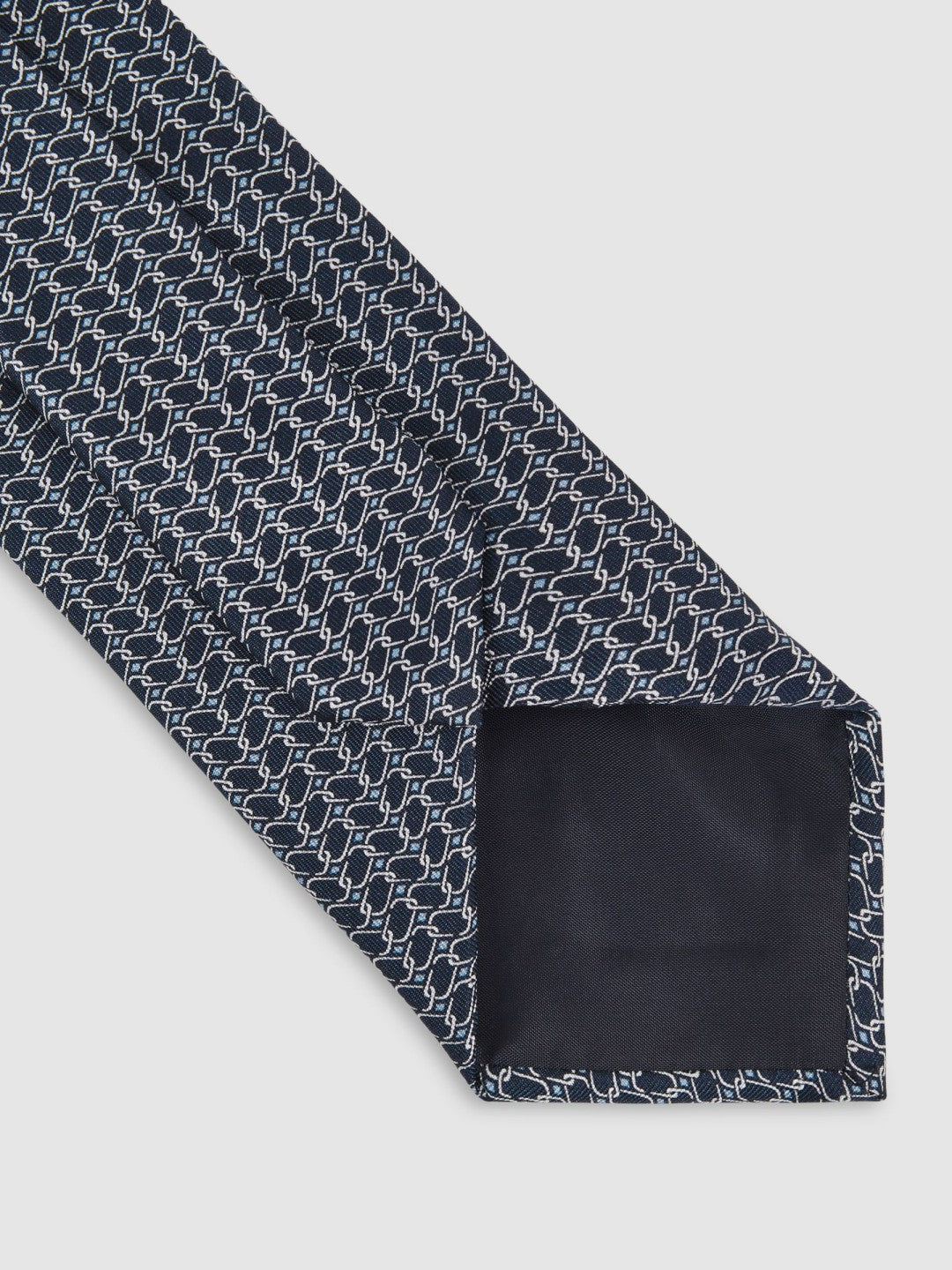 Reiss Offer - Silk Geometric-Chain Print Tie in Navy