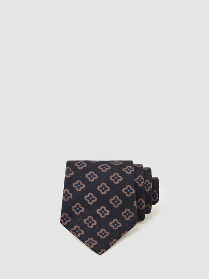 Reiss Affordable - Silk-Wool Floral-Medallion Tie in Navy