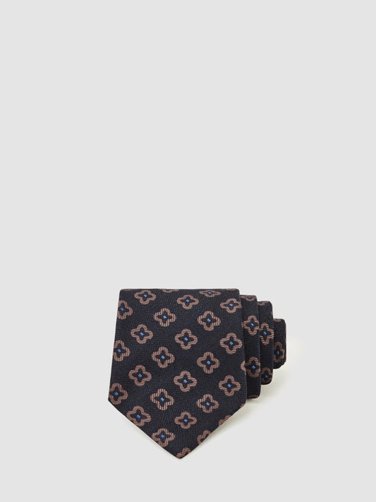Reiss Affordable - Silk-Wool Floral-Medallion Tie in Navy