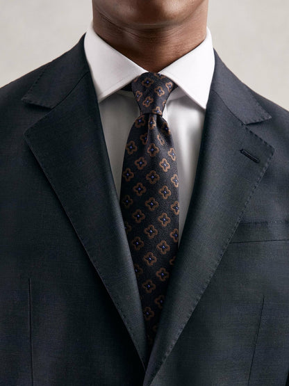 Reiss Affordable - Silk-Wool Floral-Medallion Tie in Navy